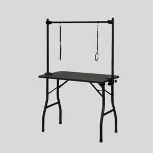 Trimtafel met metalen poten, zwart anti-slip blad en dubbele trimarm, geschikt voor hondentrimmen